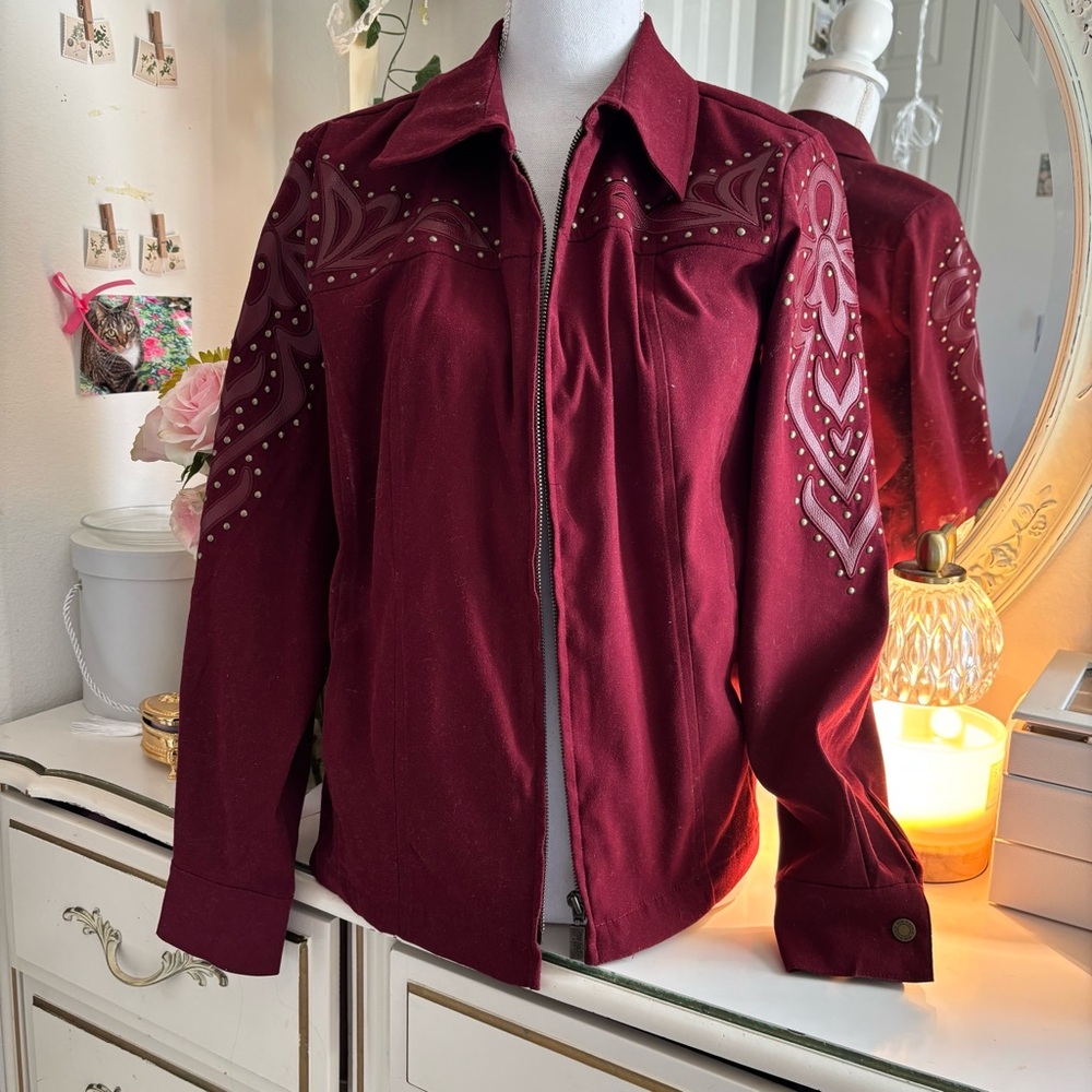 Burgundy embellished jacket